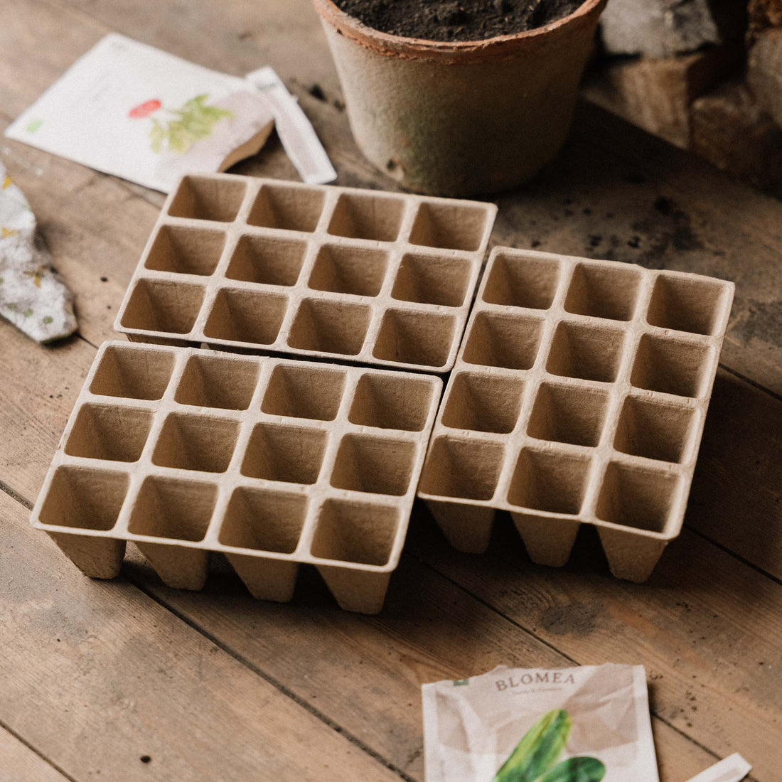 Biologisch afbreekbare zaaibakjes, klein, 3 stuks