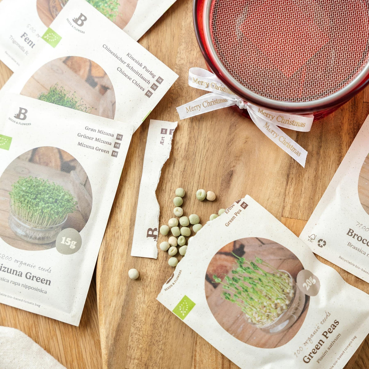 Kerstpakket voor kiemgroente - 5 zakjes biologische zaden