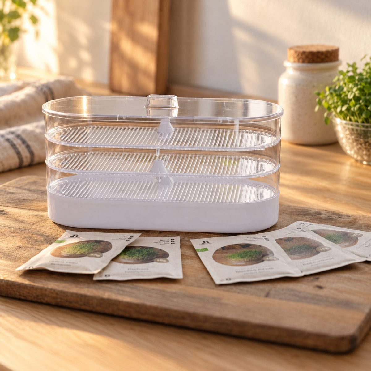 Microgroenten box met kiemtoren - 5 zakjes biologische zaden